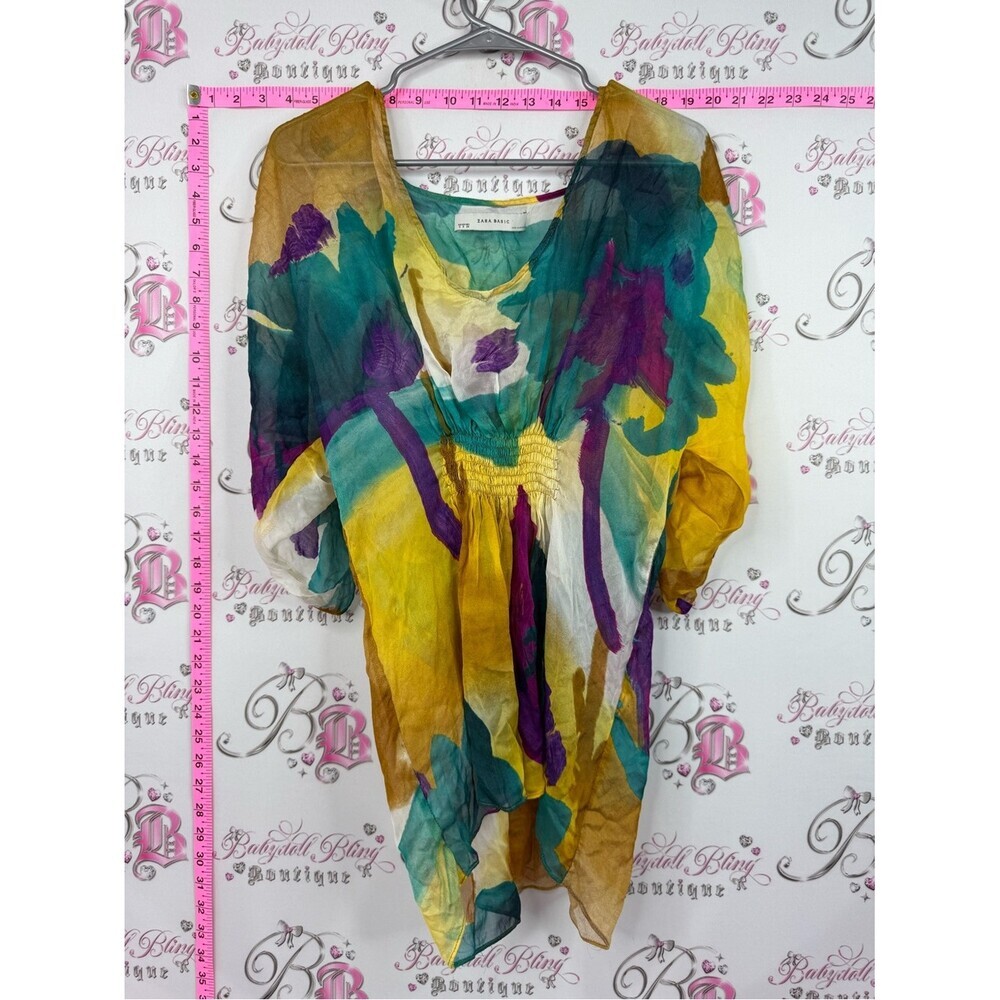 Zara Multicolor Watercolor Floral Tunic - Yellow Teal Purple